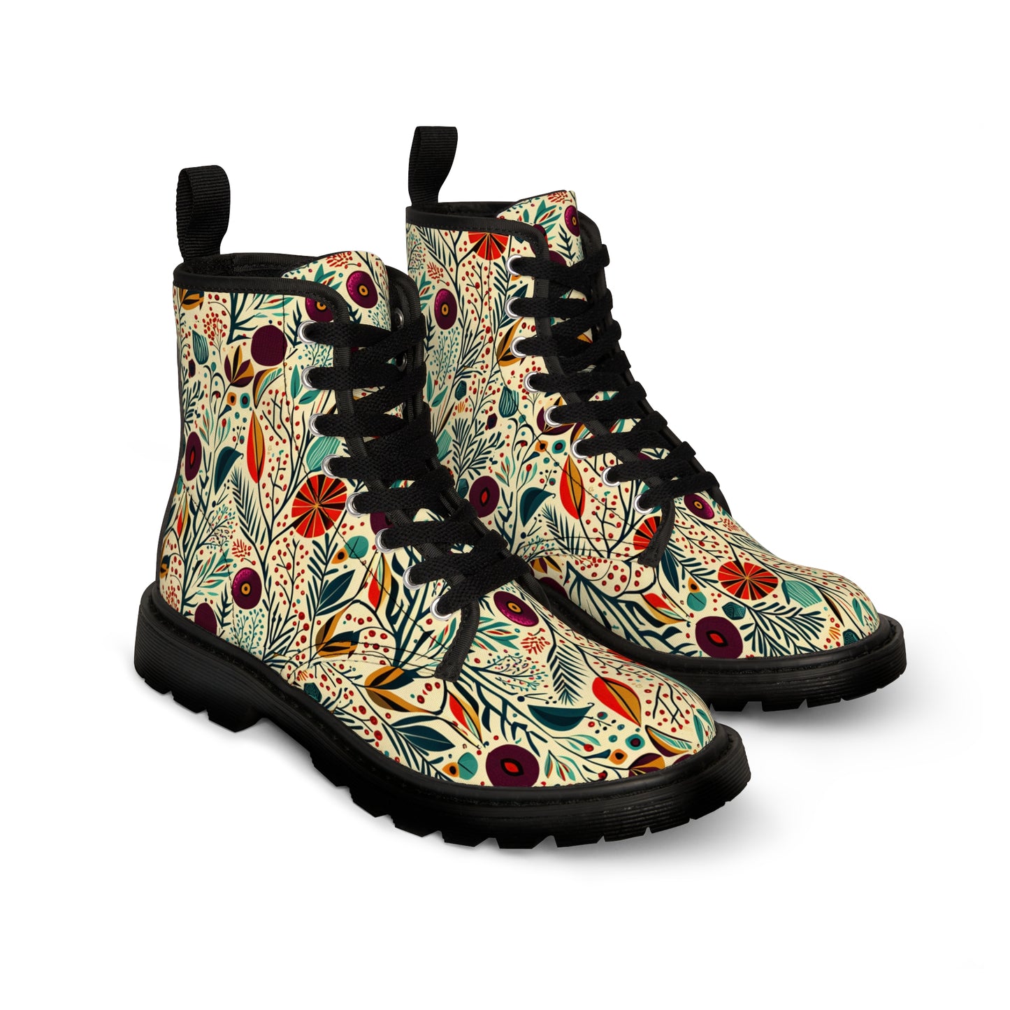 Women's Canvas Boots Flowers In Cream