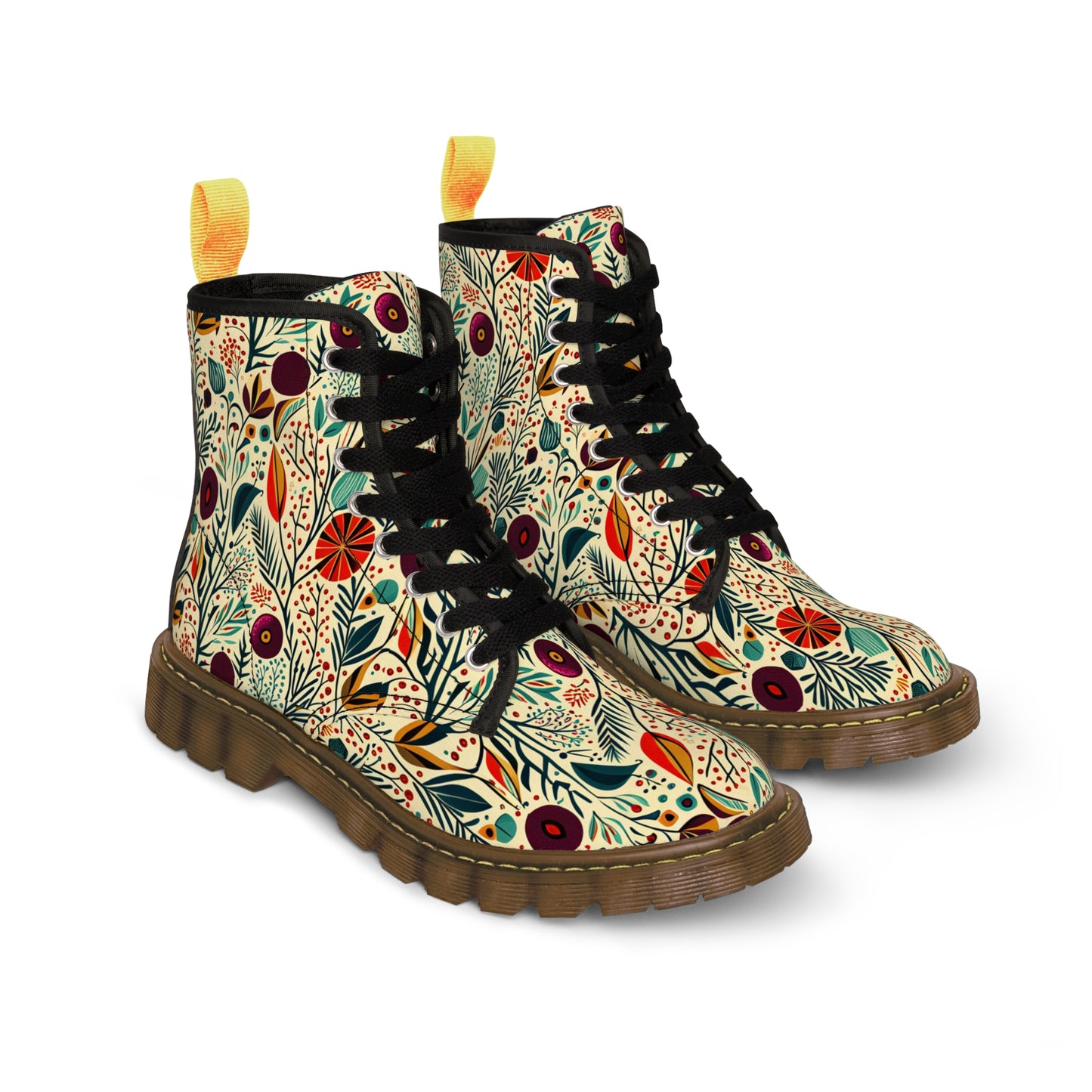 Women's Canvas Boots Flowers In Cream